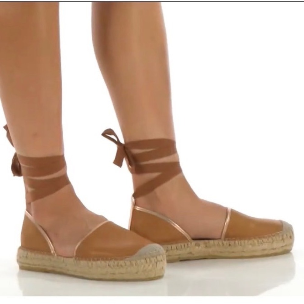 Free People Tan Espadrille Ankle Tie Flats
